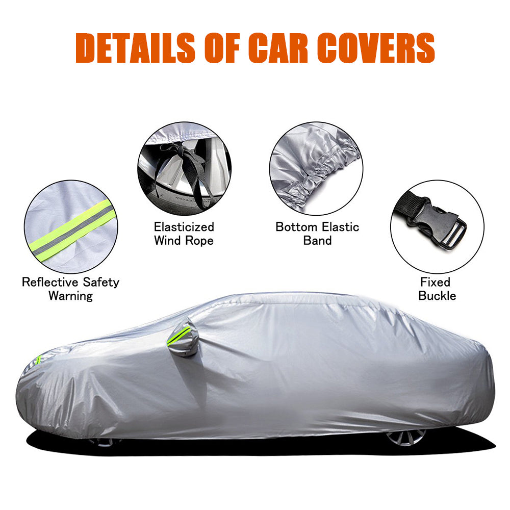Gray Car Cover Full Covers with Reflective Strip Sunscreen Protection Dustproof UV Scratch-Resistant for 4X4/SUV Business Car