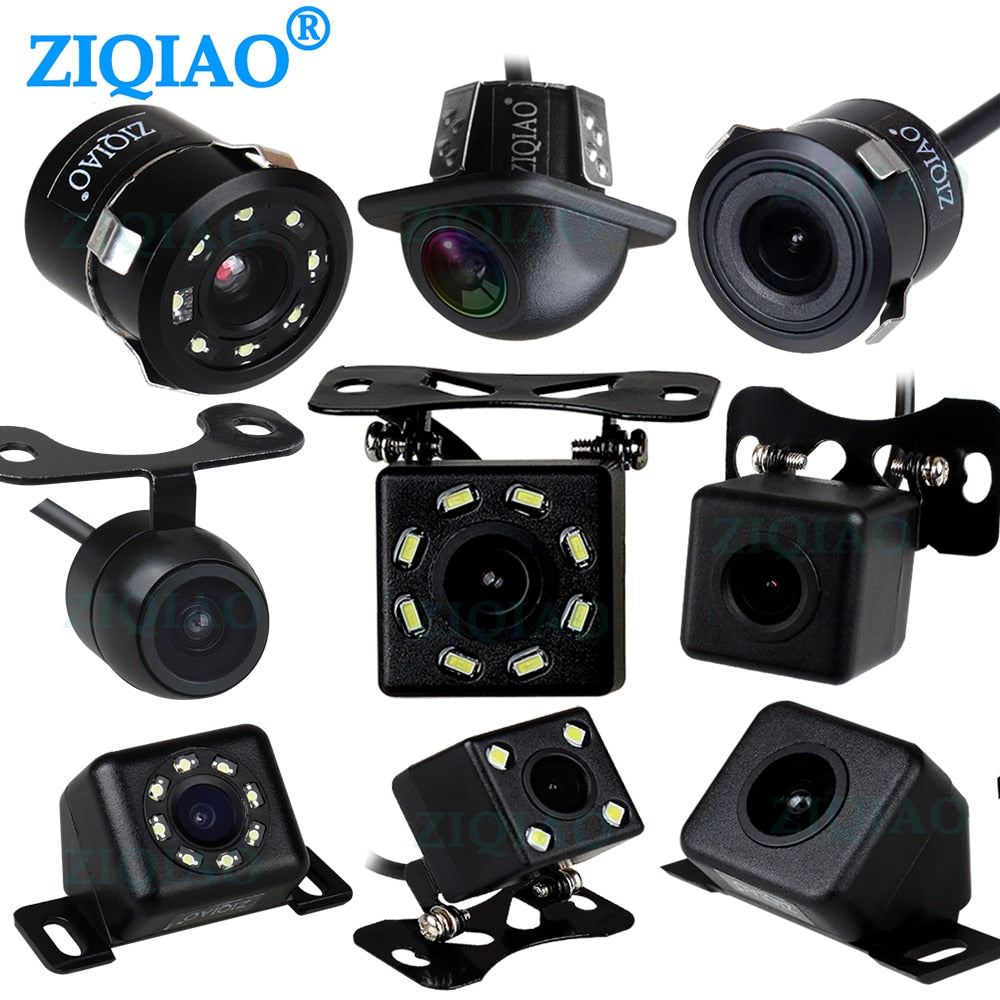 Black ZIQIAO Car Rear View Camera Universal Waterproof Night Vision HD Auto Reverse Parking Backup Camera