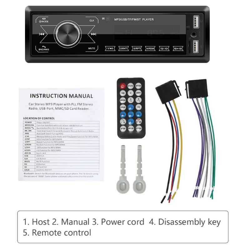 VODOOL M10 Car Radio 1DIN In-Dash Bluetooth Autoradio Touch Key Remote Control Stereo Auto Audio Car MP3 Player USB/TF/AUX-IN - Auto GoShop