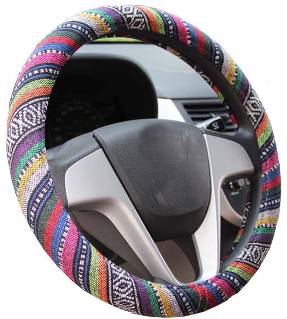 Car Steering Wheel Cover Ethnic Style Car Steering-wheel Covers Car Accessories Linen Universal Pretty Ethnic Style Flax Cloth - Auto GoShop
