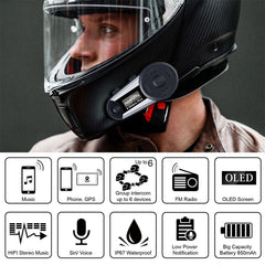 Black Fodsports 2 pcs V6 Plus Intercom 6 riders 1200m motorcycle helmet intercom moto bluetooth helmet Headset Intercomunicador FM LED