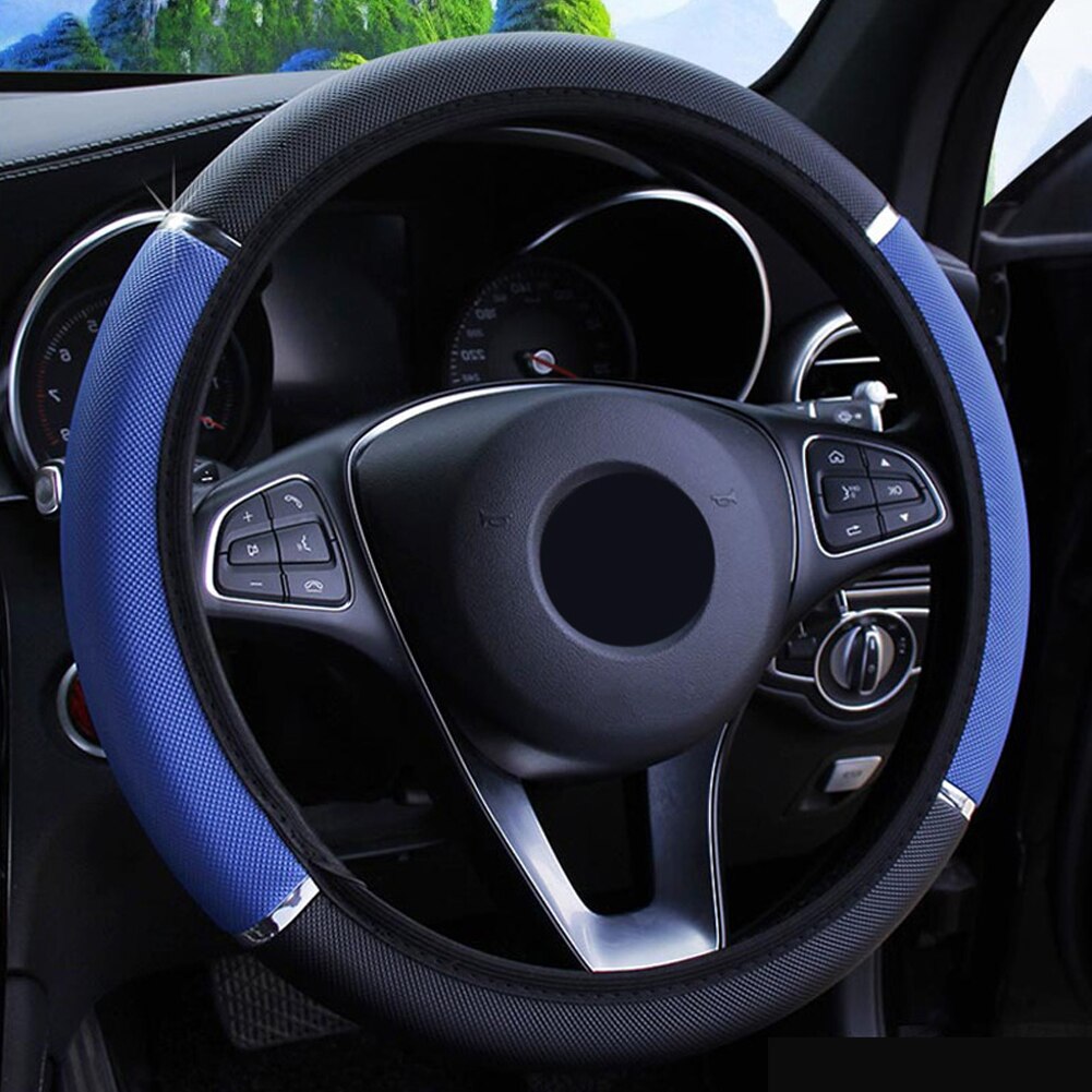 Car Accessories Universal Leather Steering Wheel Cover Anti-slip Protector For 37-38cm Diameter - Auto GoShop