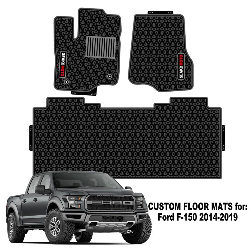 Car Floor Mats All Weather Protect, Black Latex, Odorless For F-150 2014-2020 - Auto GoShop