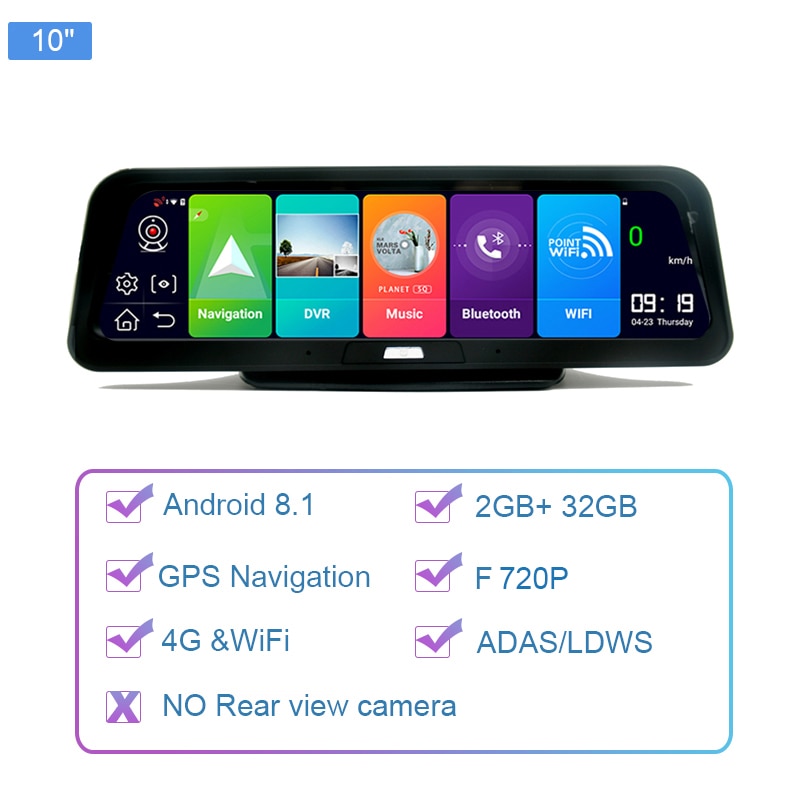 Anfilite 10" 4G ADAS Car Dashcam Android 8.1 WiFi DVR Camera FHD 1080P Dash Cam 2+32G GPS Navigator Parking Monitor - Auto GoShop