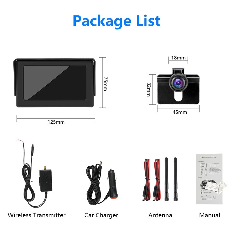 Black Jansite wireless backup camera 4.3 inch  TFT LCD car monitor reversing camera wireless with monitor rear view camera for car (Wireless parking)