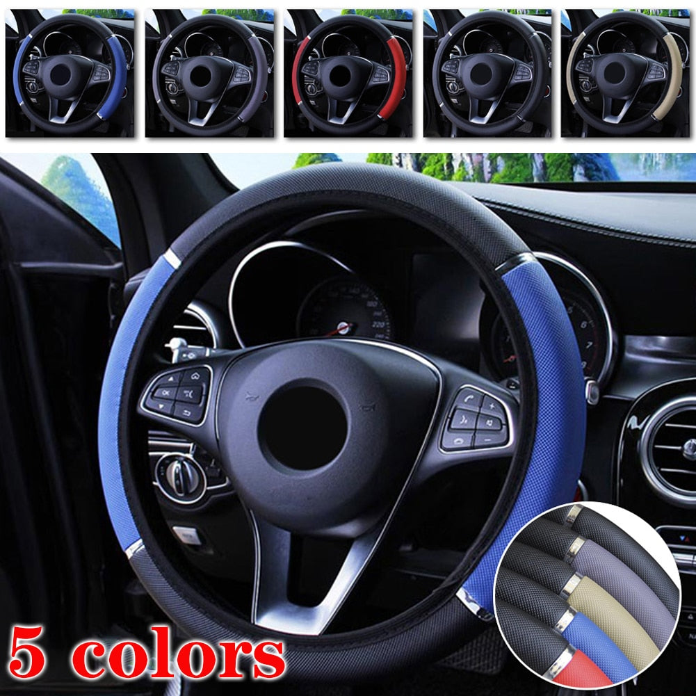 Car Accessories Universal Leather Steering Wheel Cover Anti-slip Protector For 37-38cm Diameter - Auto GoShop