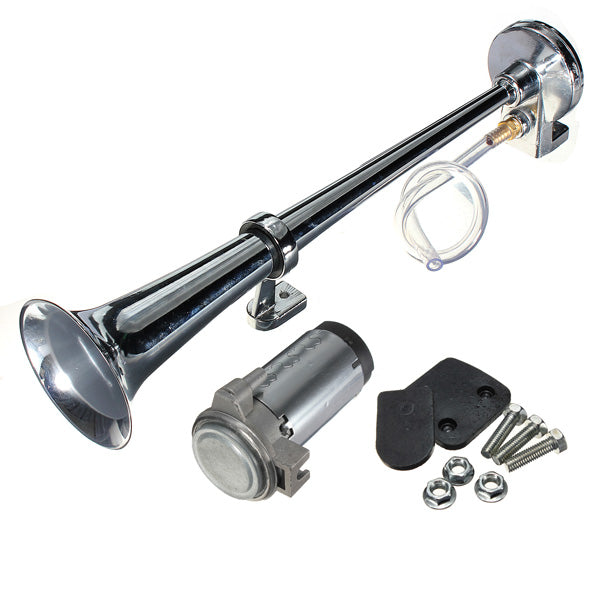 Slate Gray 12V Chrome Trumpet Air Horn Kit Compressor for Car Truck Boat