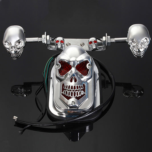 Dark Gray Skull Motorcycle ATV Rear Taillight Turn Signal Brake Plate