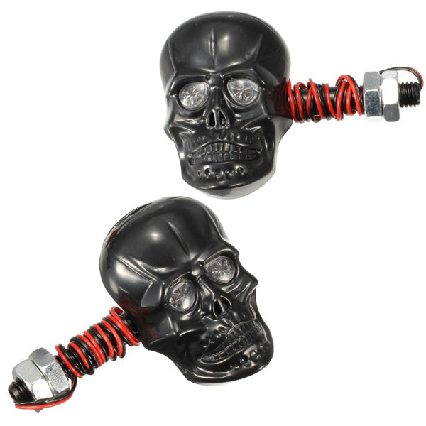 Dark Slate Gray Motorcycle Skeleton Head Skull Turn Signal Light Indicator 12V 0.5W