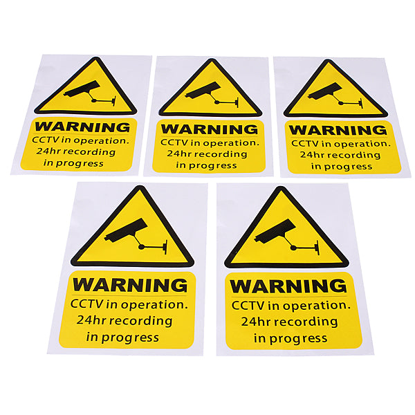 Gold 5PCS Yellow Window Warning Stickers Signs Decal CCTV In Operation