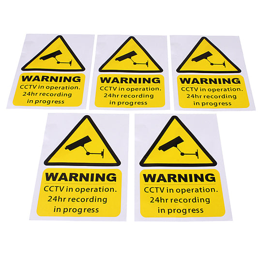 Gold 5PCS Yellow Window Warning Stickers Signs Decal CCTV In Operation