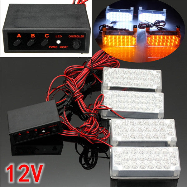 Dark Red 4x 22LED White Flashing Light Car Strobe Light with Controller 12V