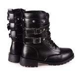 Black Motorcycle Boots Women Cool Goth Punk AnkleMilitary Lace-up Black