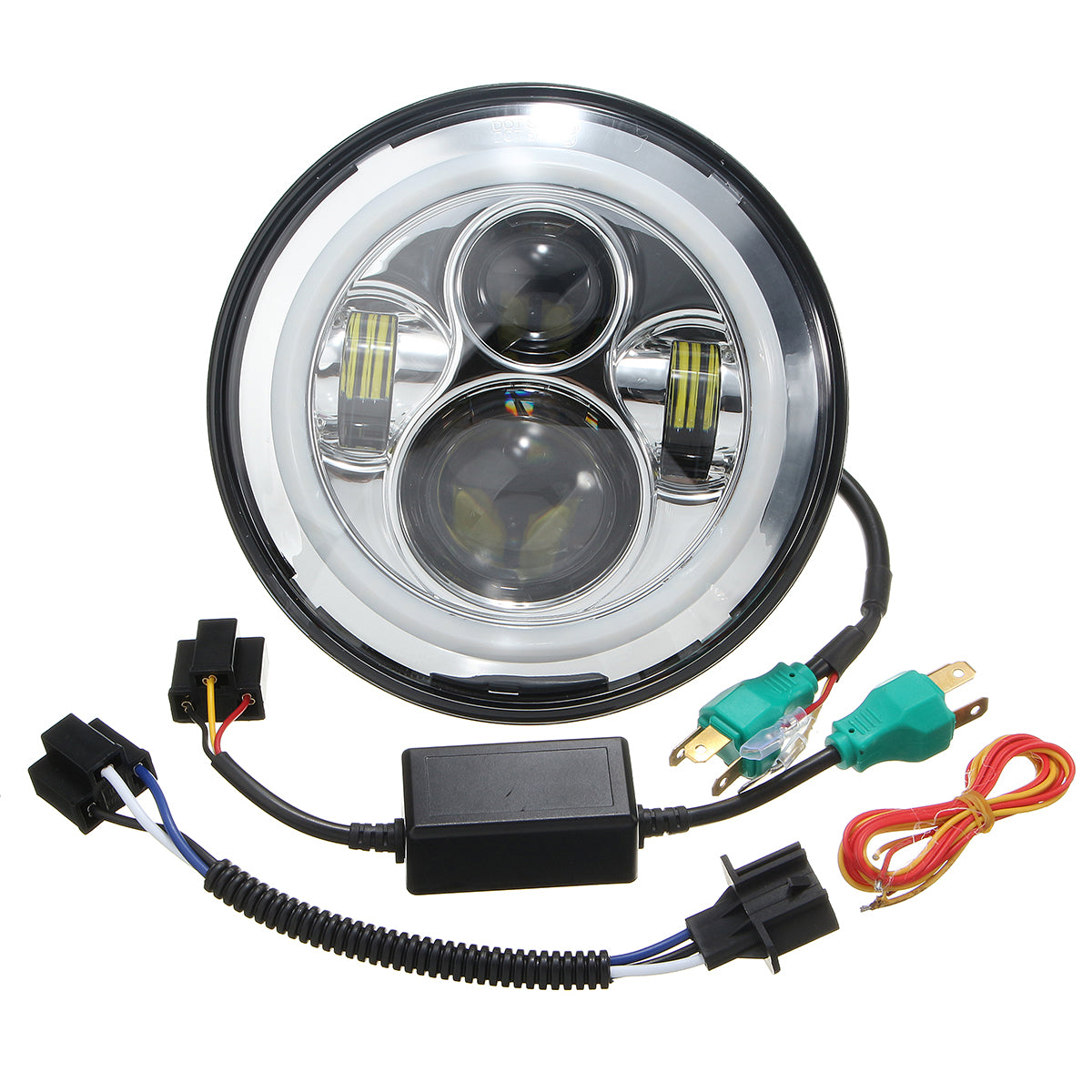 Gray 7inch Round Hi/Lo Beam LED Halo Ring DRL Signal Lamp Headlights For Harley/Jeep
