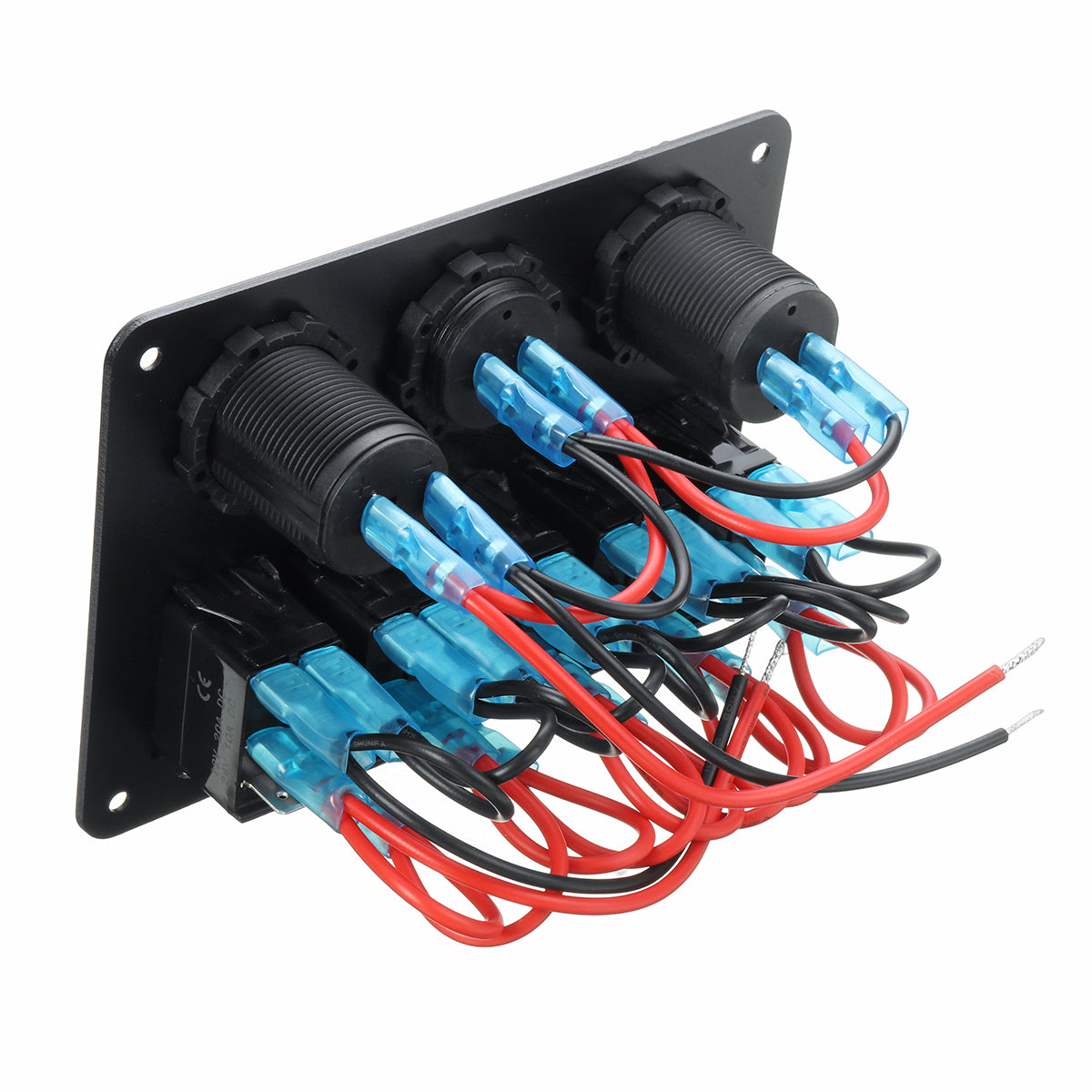 Black 5 Gang On-Off Blue LED Toggle Switch Panel Voltmeter Dual USB Car Boat Marine