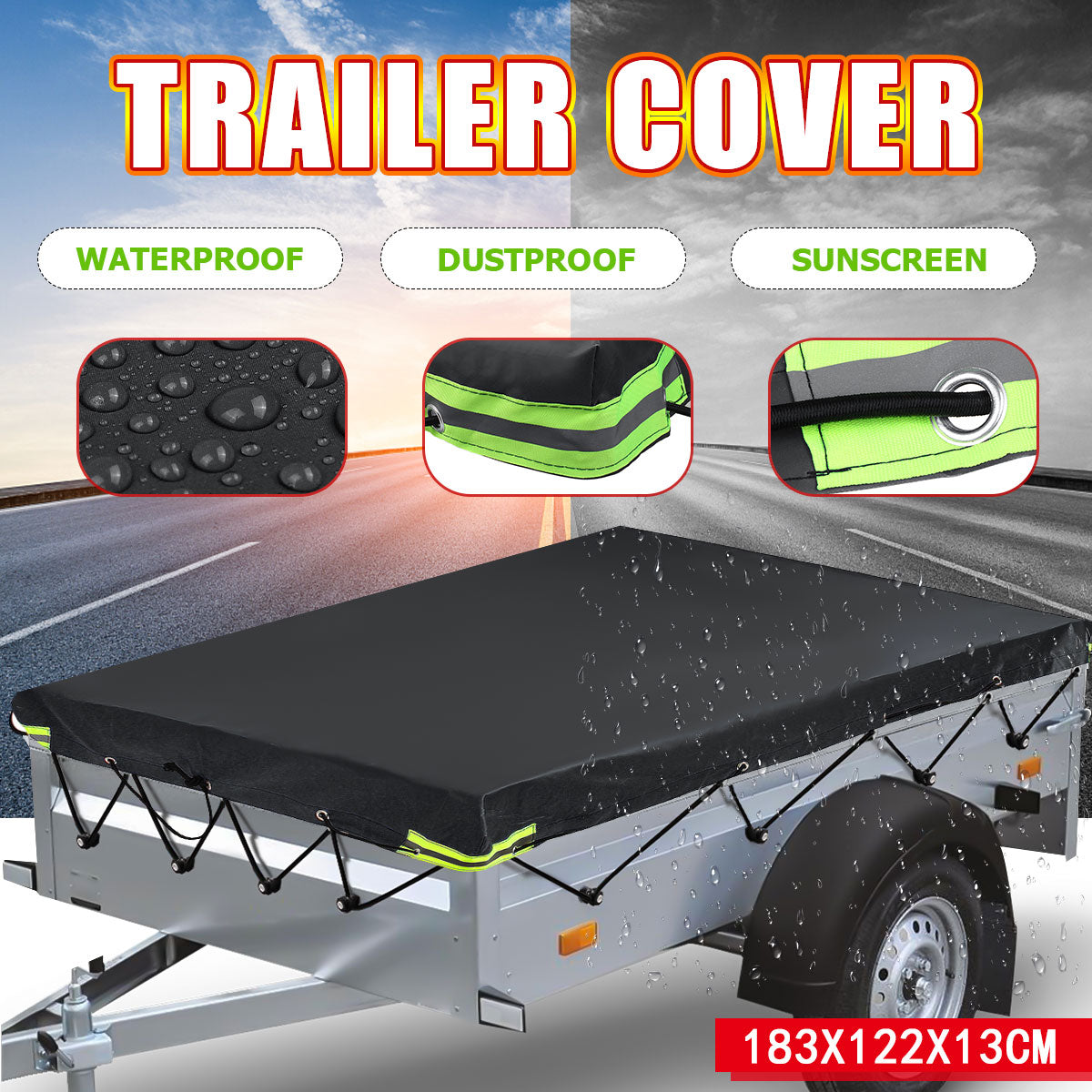 Yellow Green 5' x 4' ft Trailer Camper Cover Waterproof Heavy Duty 112 x90cm Feet 5ft 4ft
