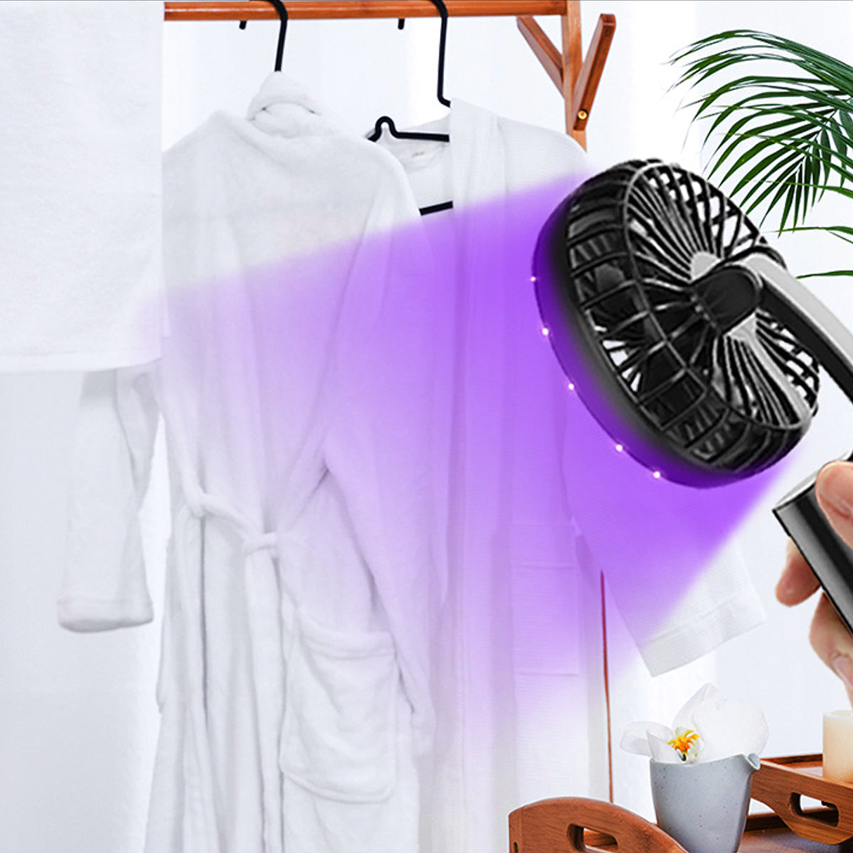 Medium Purple Multifunction Handheld Fan UV Sterilizer Disinfection Lamp With 18LED Ultraviolet Light 3 Gear Adjustable Natural Wind USB Chargeable