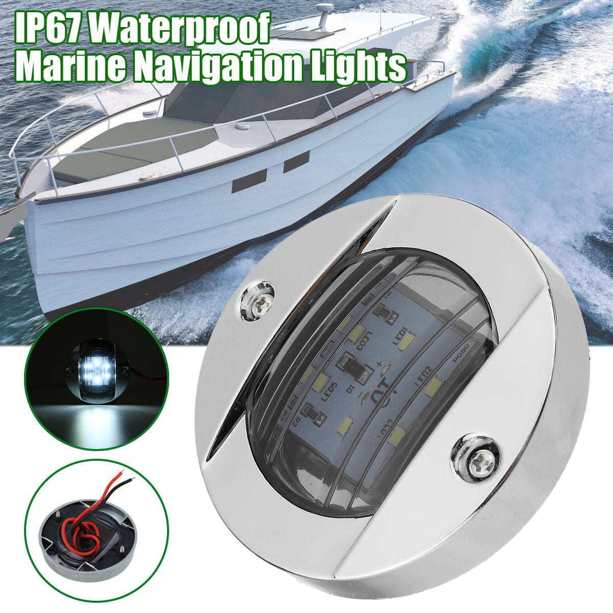 Light Steel Blue 6 LED 12V DC Round Flush Mount Waterproof Marine Led Navigation Lights