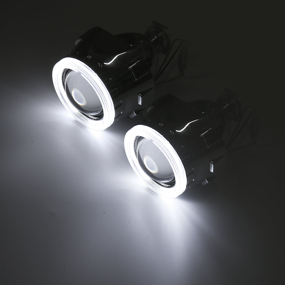 Gray 2.5 Inch H1/H4/H7 Bi-Xenon HID Projector Headlights Conversion Kit with Lens CCFL Angel Eyes Halo Ring Lights Shroud RHD