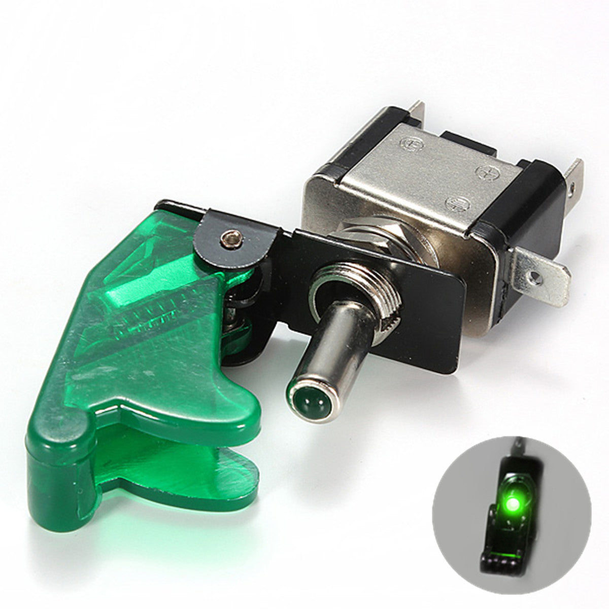 Sea Green Car SPST Toggle Rocker Switch Control LED Indicator Light 12V 20A On Off Switch with Cover
