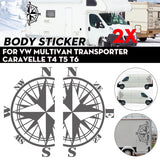White Smoke 2PCS Side Stickers Decals Compass For VW Multivan Transporter Caravelle T4 T5 T6