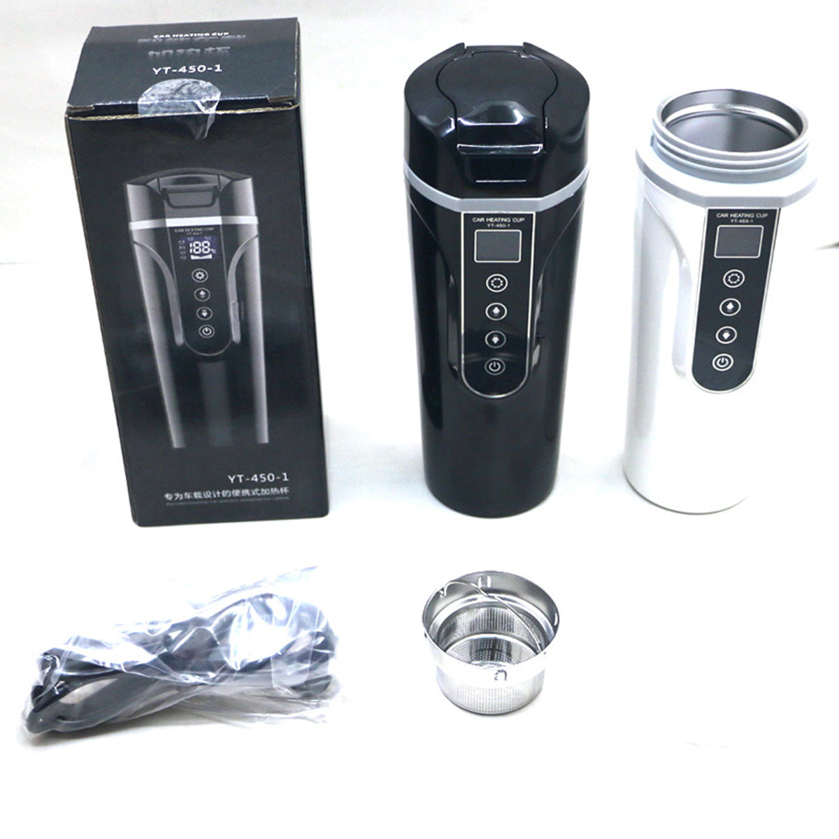 450ml 12V / 24V Car Heating Cup Stainless Steel Electric Water Cup LCD Display Temperature - Auto GoShop
