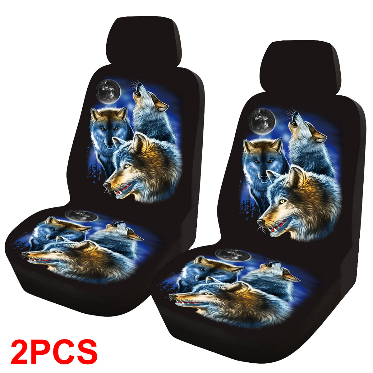 5 Seat Universal Wolf Animal Print Front/Full Car Seat Cover Protectors Covers - Auto GoShop