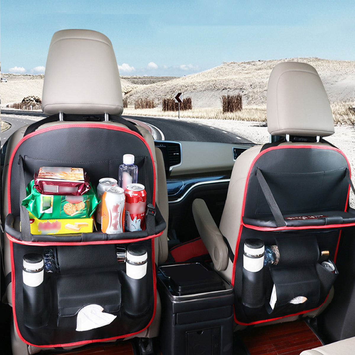 Car Leather Storage Back Seat Multi-Pocket Organizer Folding Holder Pocket Sack - Auto GoShop