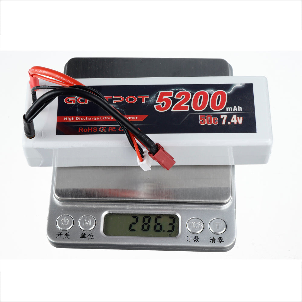 Dark Gray GARTPOT 7.4V 5200mAh 50C 2S lipo Battery With T Plug for RC Car