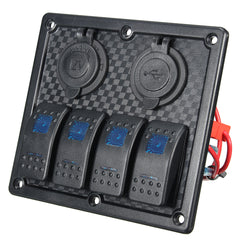 Dim Gray 12V-24V 4 Gang LED Car/Marine Boat/RV Rocker Switch Panel Circuit Dual USB Power Socket