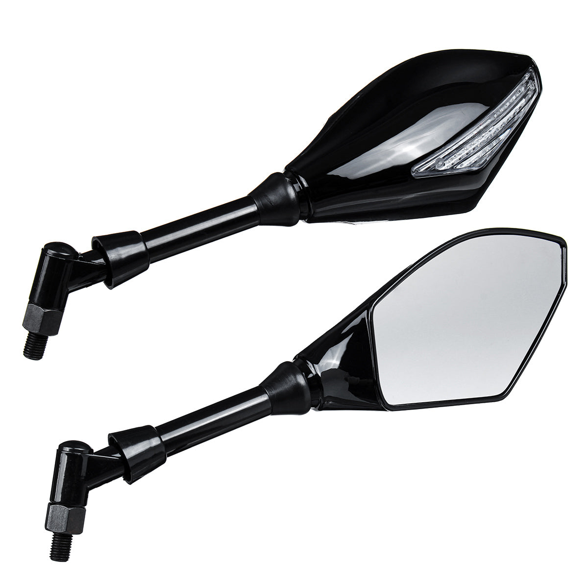 Black Pair 10mm/8mm Motorcycle LED Mirrors Turn Signal Integrated Indicator Light Rearview