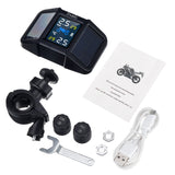 Black Enusic™ T400 Solar Power + USB TPMS Waterproof LCD Display Motorcycle Real Time Tire Pressure Monitor System Wireless WI External Sensor