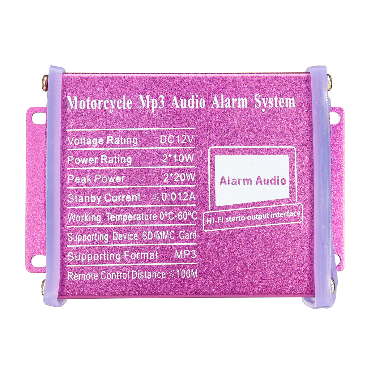 Pale Violet Red 12V Anti-theft Motorcycle Alarm System MP3 FM SD USB Remote Engine Start+2 Horns