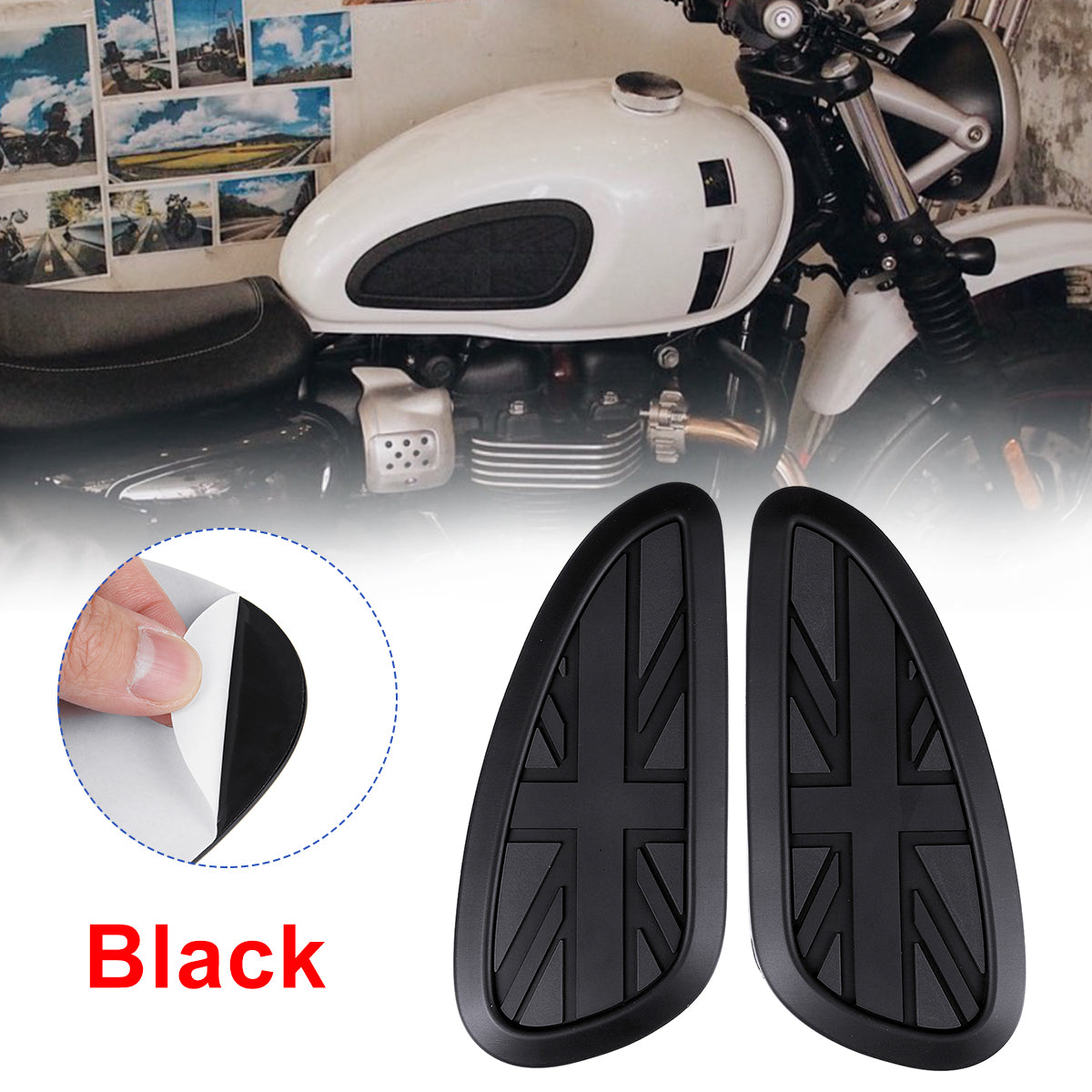 Dark Slate Gray Retro Motorcycle Cafe Racer Gas Fuel tank Rubber Sticker Tank Pad Protector
