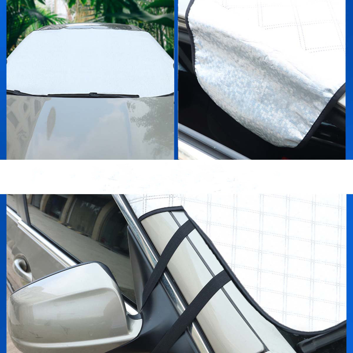 White Smoke Car Snow Cover Windshield Sun Shade Wind Frost Protector w/ 3 Magnet Magnetic