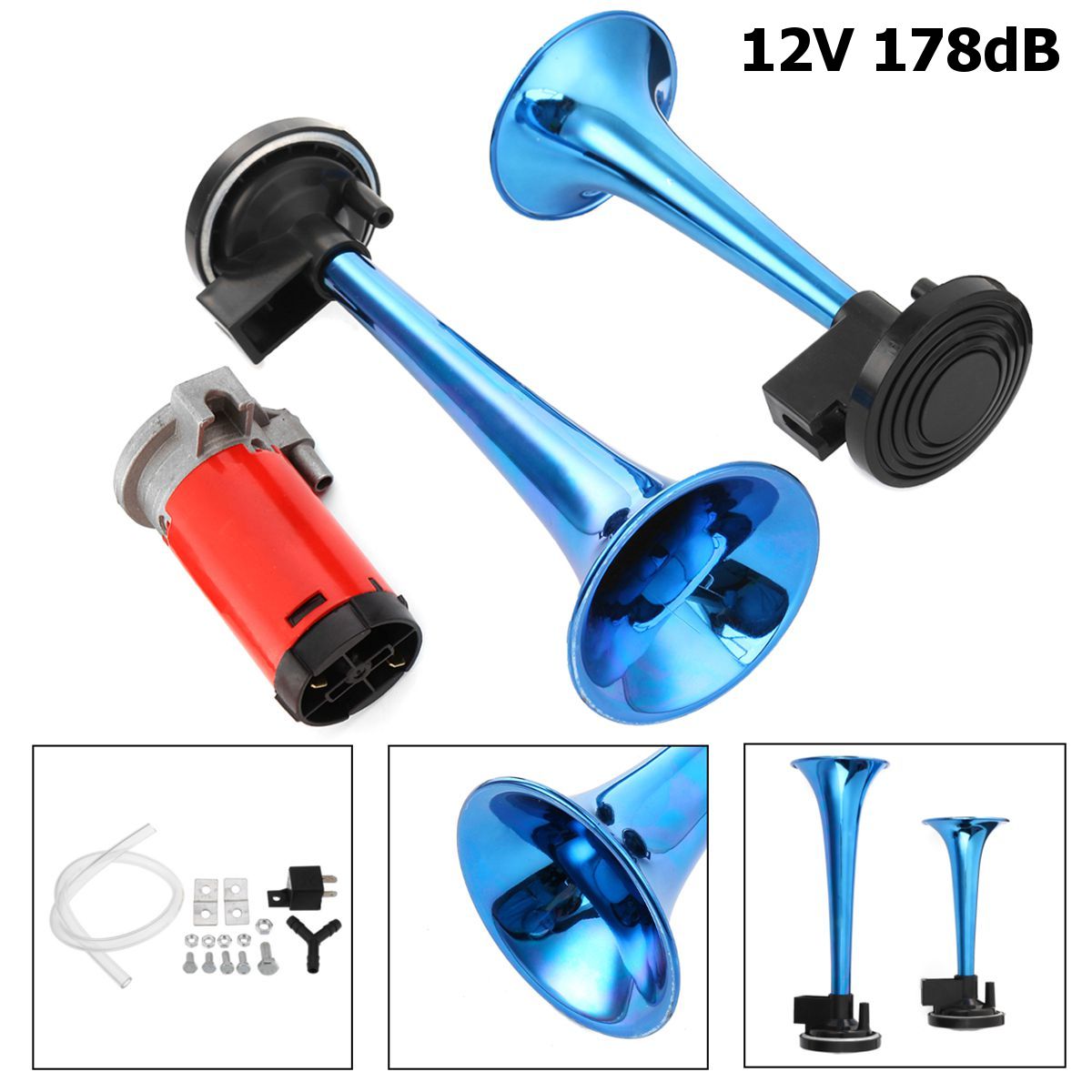 Tomato 12V 178DB Air Horn Dual Trumpet Ultra Loud Universal For Train Trailer Truck Motorcycle