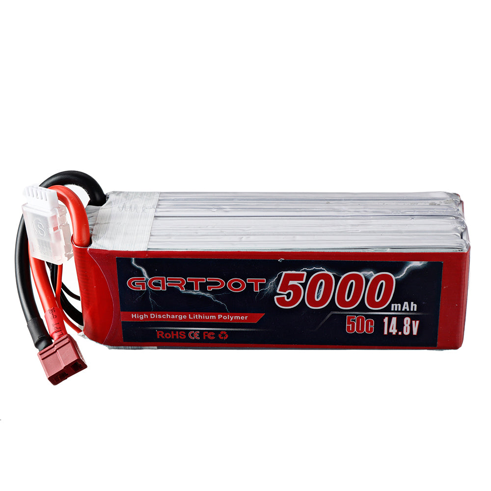 Black GARTPOT 14.8V 5000mAh 50C 4S Lipo Battery T Plug for RC Car