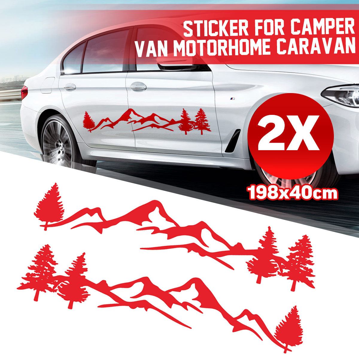 Firebrick 2pcs Side Body Stickers Decal Mountain & Tree For Camper Van Motorhome Car Caravan Boat