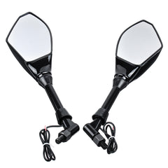 Black Pair 10mm/8mm Motorcycle LED Mirrors Turn Signal Integrated Indicator Light Rearview