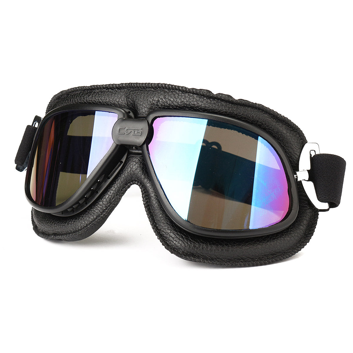 Black Motorcycle Goggles Scooter Helmet Leather Anti UV Fog Protector Glasses