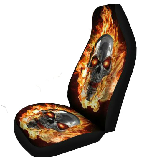 Universal Fire Skull Polyester Car Seat Cover SUV Seat Cushion Protector Mat - Auto GoShop