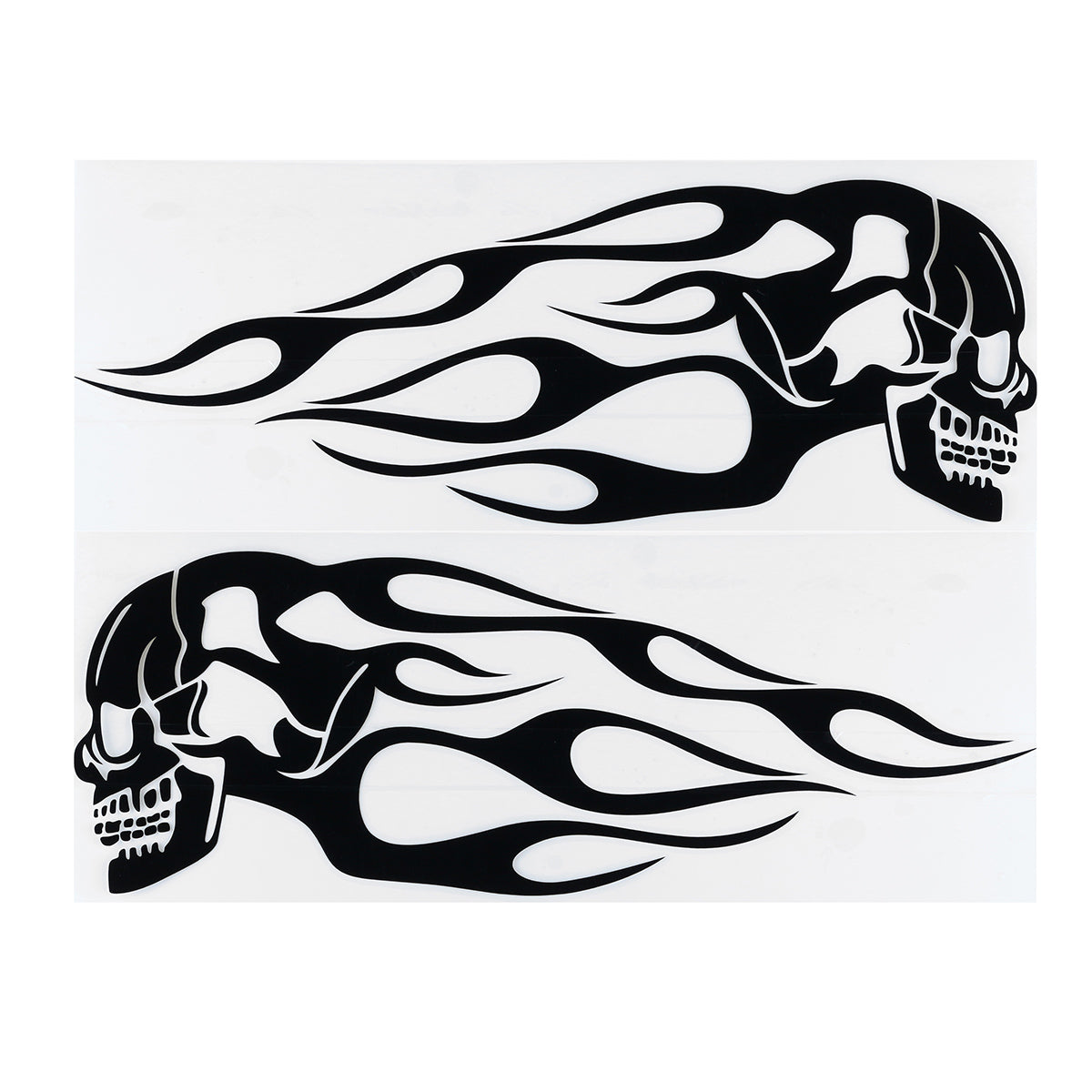 Black 2pcs 13.5x5inch Universal Motorcycle Gas Tank Flames Skull Badge Decal Sticker