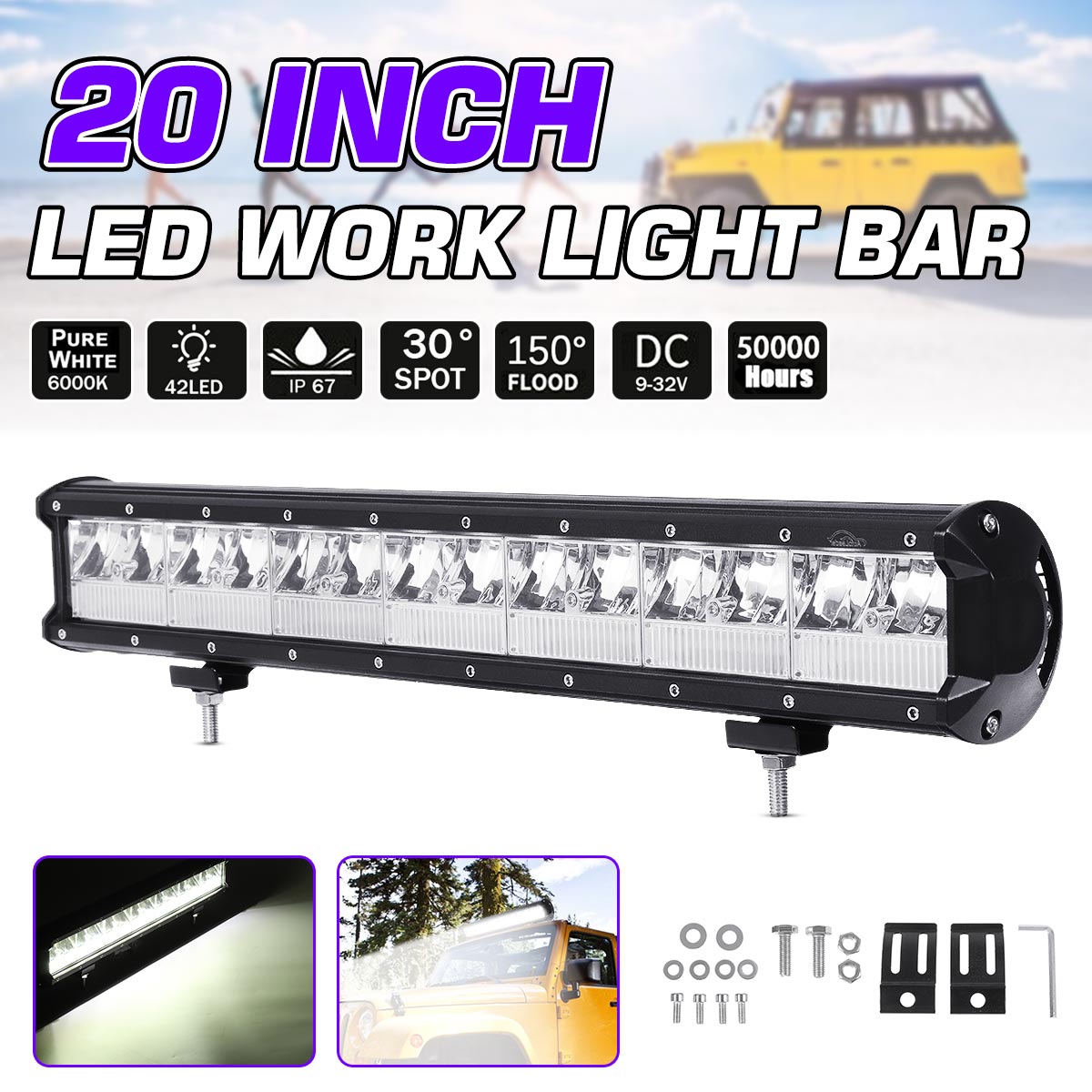 White Smoke 6/20 Inch LED Light Bar Combo Driving Lamp for Off Road SUV Truck