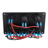Black 6 Gang Blue LED Rocker Switch Panel Car Marine Boat Circuit Dual USB Waterproof