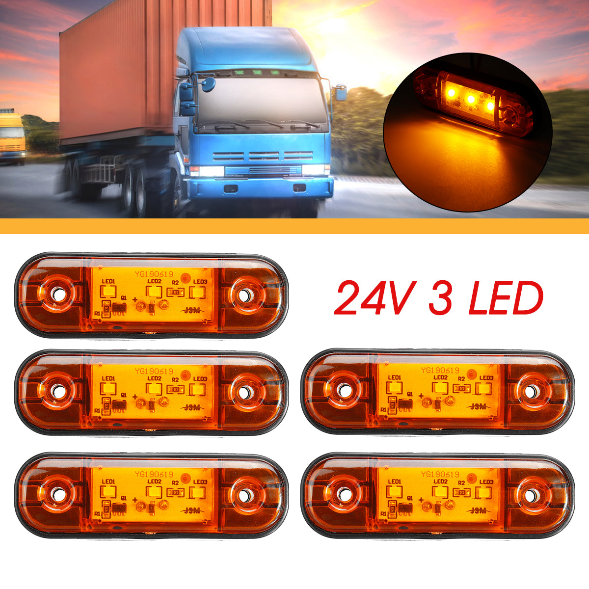 Goldenrod 5PCS 12V-24V 3 LED Side Marker Indicator Light Waterproof for Trailer Truck Bus Lorry Van