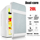 Light Gray 20L Single Dual-core Car Mini Fridge Travel Cool & Warmer Home Refrigerator 220V/12V