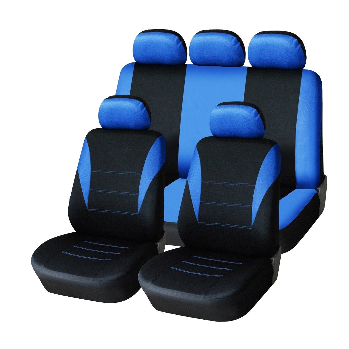 Universal Four Seasons Blue Black Fabric Car Seat Cover Protectors 9pc Full Set Airbag Compatible - Auto GoShop