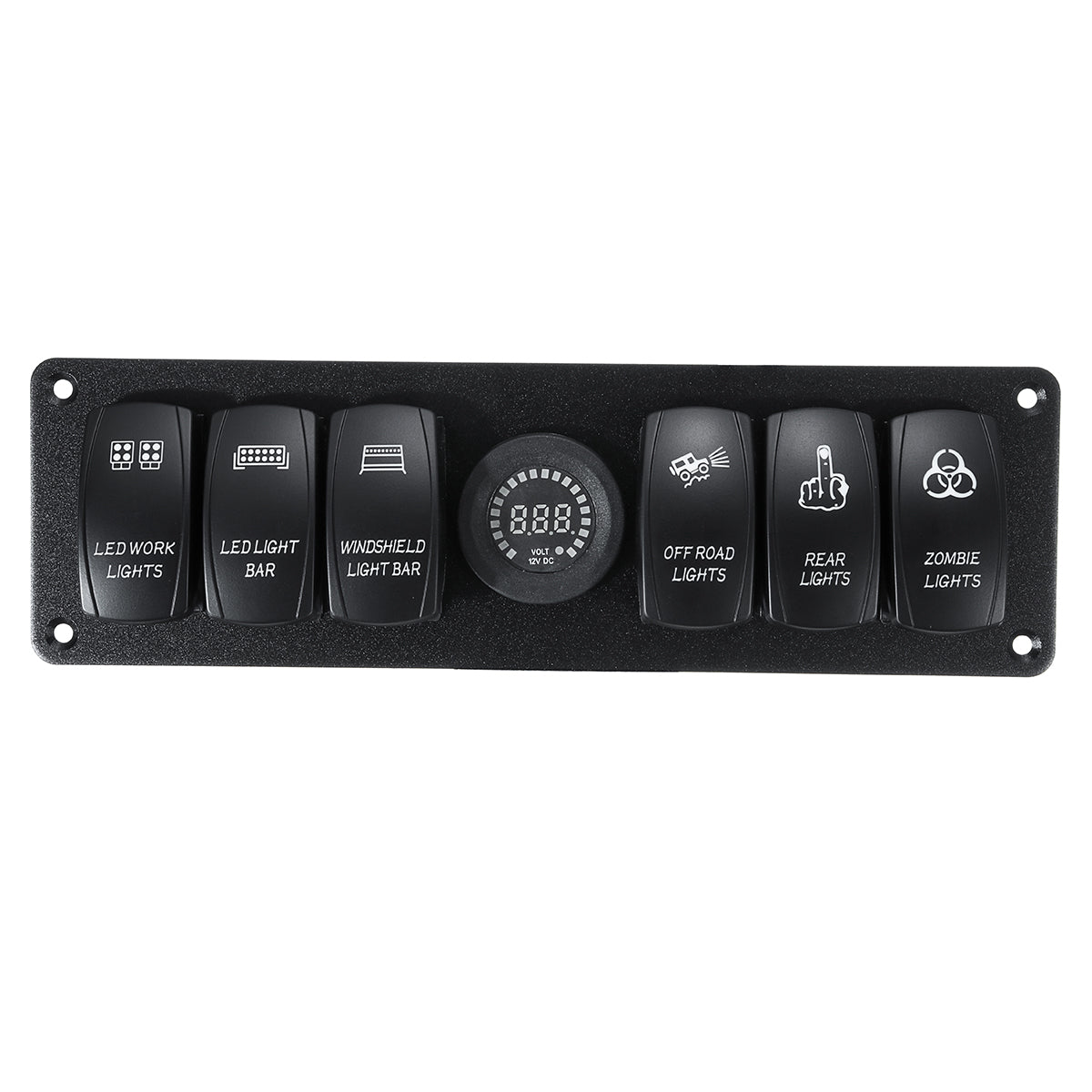 Black 12V-24V 6 Gang LED Digital Voltmeter Marine Ignition Toggle Rocker Switch Panel