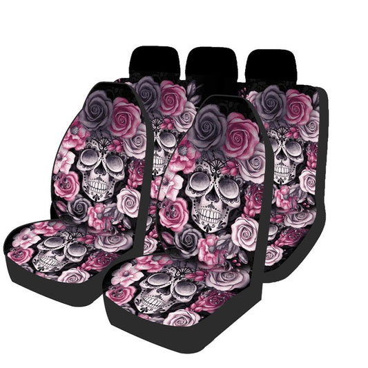 1/2/7PCS Print Universal Front Car Seat Cover Steering Wheel Cover Fit Seat Cushions - Auto GoShop