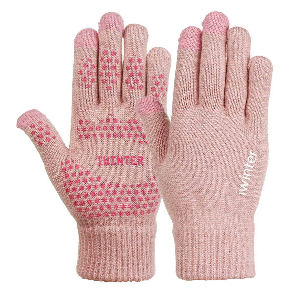 Rosy Brown Knitted Touch Screen Outdoor Gloves Motorcycle Winter Warm Windproof Fleece Lined Thermal Non-slip